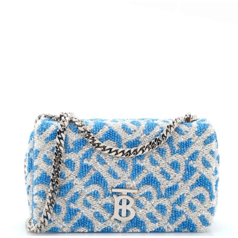 Burberry Lola Shoulder Bag TB Monogram Jacquard with Sequins Small Blue